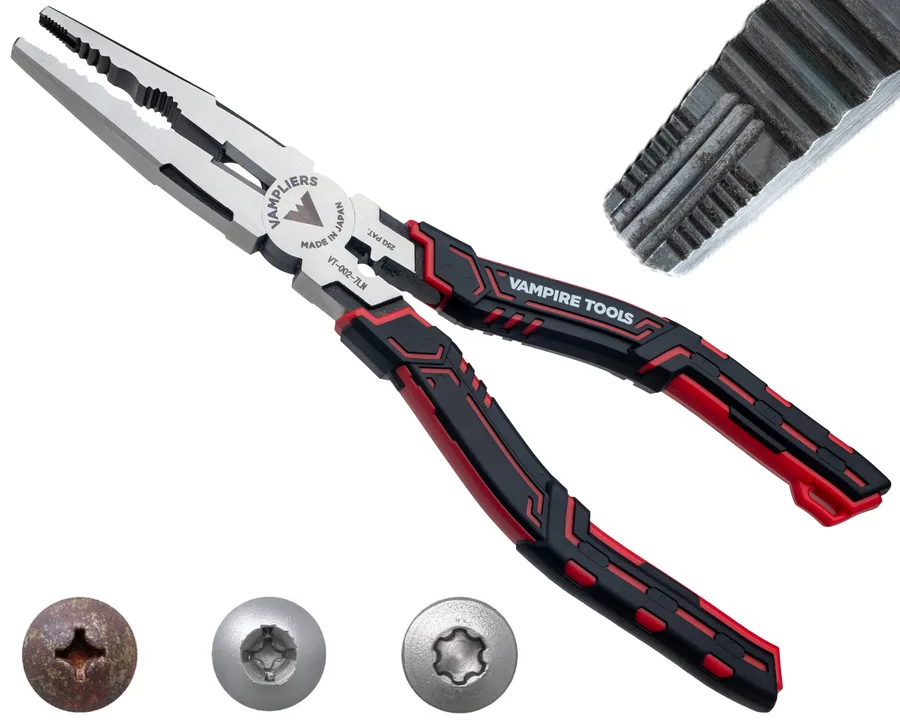 CAIMAN 7.5″ MULTI-PURPOSE SCREW EXTRACTOR LONG NOSE PLIERS WITH CRIMPER | VT-002-7LN